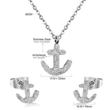 Gold/Steel Frosted/Smooth Cut Anchor Shape Jewelry Set with/without Diamonds