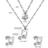 Gold/Steel Two Chain Pendant Jewelry Set with Diamond Music Symbol