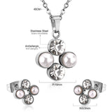 Steel/golden four-flower white pearl+diamond jewelry set