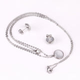 Gold/Steel with Diamonds Double Chain White Cat's Eye Stone Jewelry Set