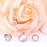 Gold/Steel with Diamonds Double Chain White Cat's Eye Stone Jewelry Set