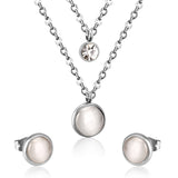 Gold/Steel with Diamonds Double Chain White Cat's Eye Stone Jewelry Set