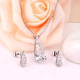 Gold/Steel Teardrop + Zirconia Pendant Jewelry Set