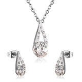 Gold/Steel Teardrop + Zirconia Pendant Jewelry Set