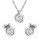 Gold/Steel Round Pendant Jewelry Set with Zirconia