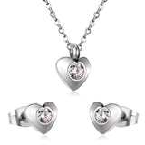 Gold/Steel Heart Jewelry Set with Diamonds in the Middle