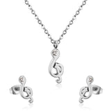 Gold/Steel Music Note Cut Jewelry Set with Diamonds