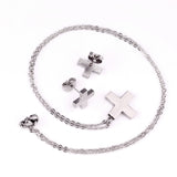 Steel/golden cross shape cut jewelry set without diamonds