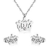 Gold/steel cut crown shape jewelry set with diamonds