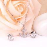 Gold/Steel Frosted/Smooth Cut Anchor Shape Jewelry Set with/without Diamonds