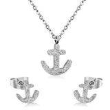 Gold/Steel Frosted/Smooth Cut Anchor Shape Jewelry Set with/without Diamonds