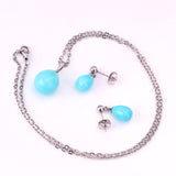 Steel/Gold White & Light Blue Shell Jewelry Set