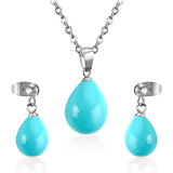 Steel/Gold White & Light Blue Shell Jewelry Set