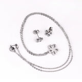 ASON Frosted Flower Chain Pendant Necklace Piercing Earrings Gold Color Stainless Steel for Women Jewelry Sets Fashion