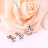 ASON Frosted Flower Chain Pendant Necklace Piercing Earrings Gold Color Stainless Steel for Women Jewelry Sets Fashion