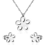 ASON Frosted Flower Chain Pendant Necklace Piercing Earrings Gold Color Stainless Steel for Women Jewelry Sets Fashion