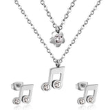 Gold/Steel Two Chain Pendant Jewelry Set with Diamond Music Symbol