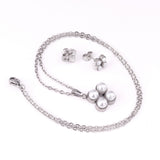 Steel/golden four-flower white pearl+diamond jewelry set