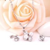 Steel/golden four-flower white pearl+diamond jewelry set