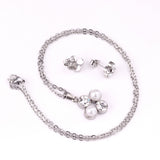 Steel/golden four-flower white pearl+diamond jewelry set