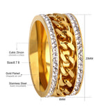 ASON Gold Color Chain Ring with Cubic Zirconia 316L Stainless Steel Jewelry for Women/Men Girl Party Gift