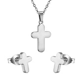 Gold/Steel Smooth Cross Jewelry Set