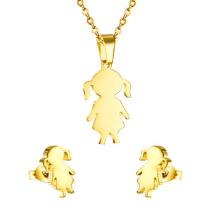 Gold/Steel Little Girl's Human Cut Jewelry Set without Diamonds