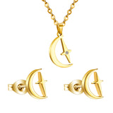 Gold/steel moon and stars at the same time cut jewelry set with diamonds