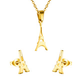 Gold/steel a small tower like pendant cut jewelry set without diamonds