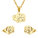 Gold/steel Elephant Shape Smooth Wisps Cut Jewelry Set without Diamonds