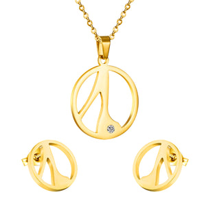 Steel/gold cut jewelry set with diamonds minimalist