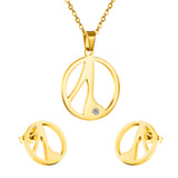 Steel/gold cut jewelry set with diamonds minimalist