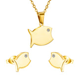 Gold/steel color cut jewelry set of a big glossy fish with diamonds for eyes