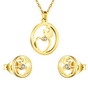 Gold/steel moon and heart connected in wisp cut jewelry set + diamonds