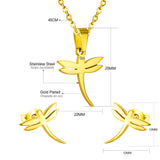 Gold/steel dragonfly shaped tail with curved cut jewelry set without diamonds