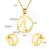 Steel/gold cut jewelry set with diamonds minimalist