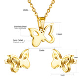 Set of cut jewelry without diamonds in gold/steel with irregular flower butterfly half hollowed out