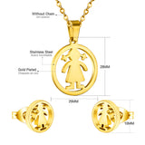 Gold/steel little girl's figure wrapped in a circle cut jewelry set without diamonds