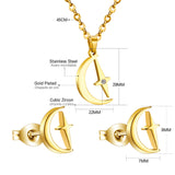 Gold/steel moon and stars at the same time cut jewelry set with diamonds