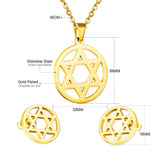 Gold/steel color wispy hexagrams faceted cut jewelry set without diamonds