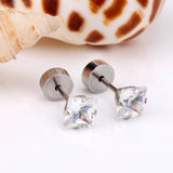 3mm - 5mm Steel Color Square Diamond Tap Plug Earrings