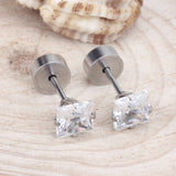 3mm - 5mm Steel Color Square Diamond Tap Plug Earrings