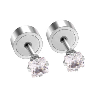 3mm - 5mm Steel Color Square Diamond Tap Plug Earrings