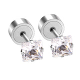 3mm - 5mm Steel Color Square Diamond Tap Plug Earrings