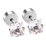 3mm - 5mm Steel Color Square Diamond Tap Plug Earrings