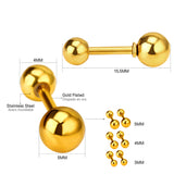 3mm - 7mm 12pc Gold Color Steel Color Steel Bead Screwback Stud Earrings