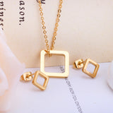 Gold/Steel Minimalist Glossy Wisp Square Jewelry Set