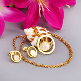 Gold/Steel Round + Campus Pendant with Adhesive Shells Jewelry Set