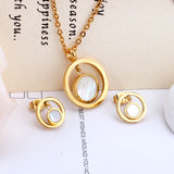 Gold/Steel Round + Campus Pendant with Adhesive Shells Jewelry Set