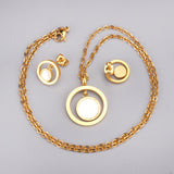 Gold/Steel Round + Campus Pendant with Adhesive Shells Jewelry Set